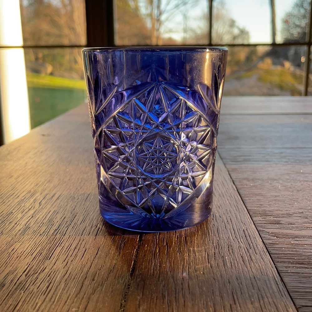 West Elm blue drinking glasses